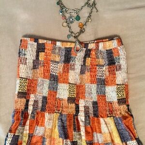 Colorful Patchwork Skirt with Chain Necklace